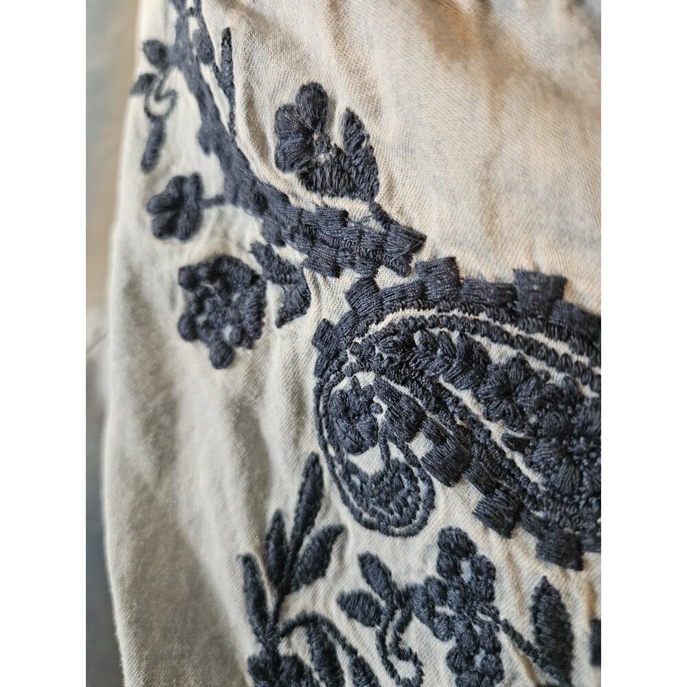 Style & Co. sz XL Blue Cotton Denim Embroidered 3/4 Sleeve Peasant Blouse - Picture 7 of 8